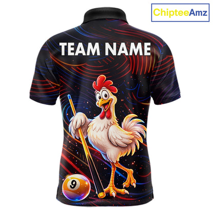 Funny Neon Chicken 8 Ball & 9 Ball Billiard Shirt For Men Custom Pool Team Jersey Polo & 1/4 Zip TDM7835