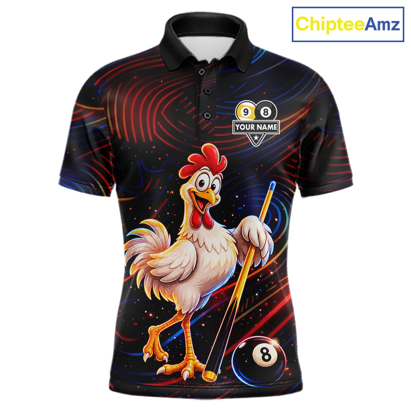 Funny Neon Chicken 8 Ball & 9 Ball Billiard Shirt For Men Custom Pool Team Jersey Polo & 1/4 Zip TDM7835
