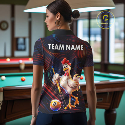 Funny Neon Chicken 8 Ball & 9 Ball Billiard Shirt For Women Custom Pool Team Jersey Polo & 1/4 Zip TDM7835