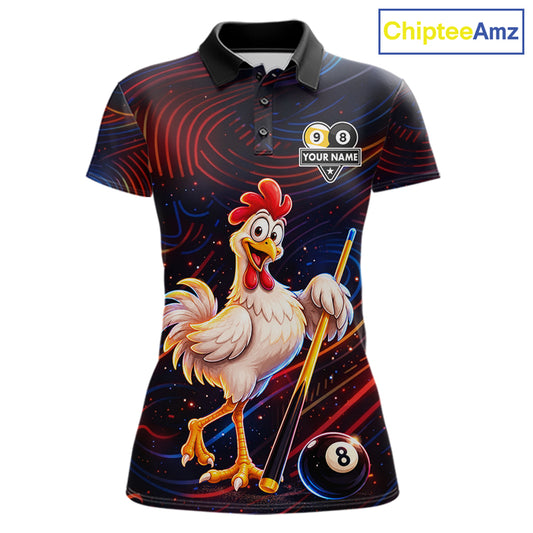 Funny Neon Chicken 8 Ball & 9 Ball Billiard Shirt For Women Custom Pool Team Jersey Polo & 1/4 Zip TDM7835