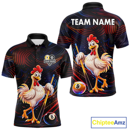 Funny Neon Chicken 8 Ball & 9 Ball Billiard Shirt For Men Custom Pool Team Jersey Polo & 1/4 Zip TDM7835