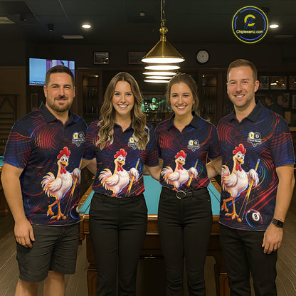 Funny Neon Chicken 8 Ball & 9 Ball Billiard Shirt For Men Custom Pool Team Jersey Polo & 1/4 Zip TDM7835