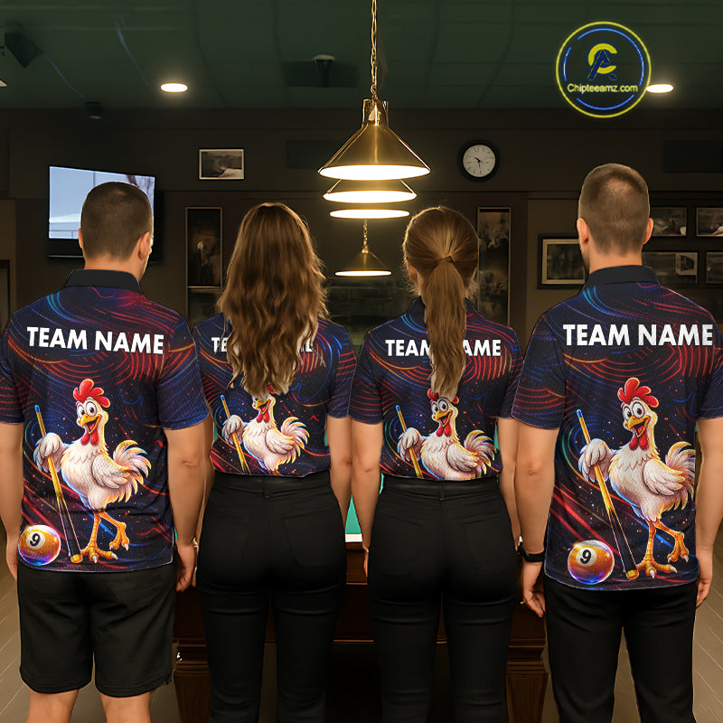 Funny Neon Chicken 8 Ball & 9 Ball Billiard Shirt For Men Custom Pool Team Jersey Polo & 1/4 Zip TDM7835