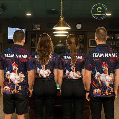 Funny Neon Chicken 8 Ball & 9 Ball Billiard Shirt For Men Custom Pool Team Jersey Polo & 1/4 Zip TDM7835