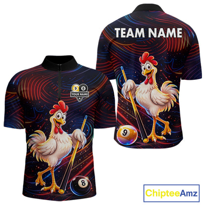 Funny Neon Chicken 8 Ball & 9 Ball Billiard Shirt For Men Custom Pool Team Jersey Polo & 1/4 Zip TDM7835