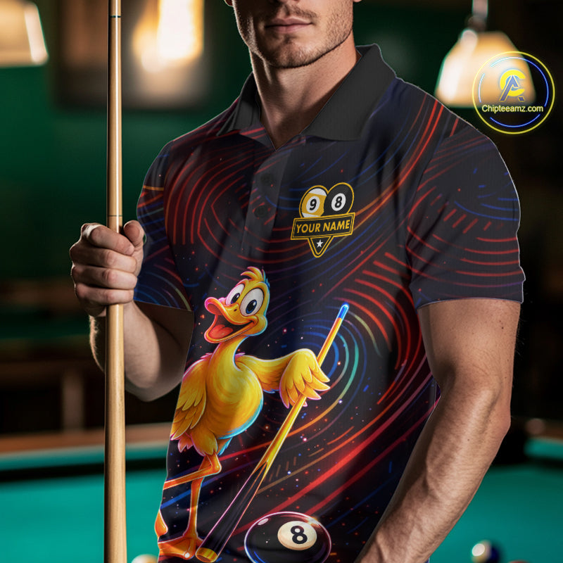 Funny Neon Duck 8 Ball & 9 Ball Billiard Shirt For Men Custom Pool Team Jersey Polo & 1/4 Zip TDM7836