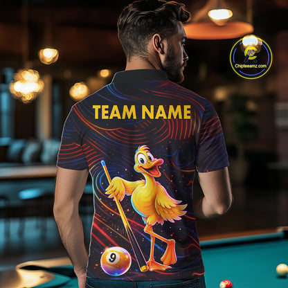 Funny Neon Duck 8 Ball & 9 Ball Billiard Shirt For Men Custom Pool Team Jersey Polo & 1/4 Zip TDM7836