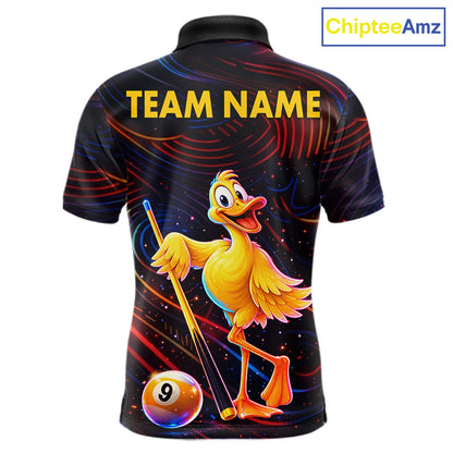 Funny Neon Duck 8 Ball & 9 Ball Billiard Shirt For Men Custom Pool Team Jersey Polo & 1/4 Zip TDM7836