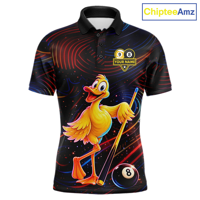 Funny Neon Duck 8 Ball & 9 Ball Billiard Shirt For Men Custom Pool Team Jersey Polo & 1/4 Zip TDM7836