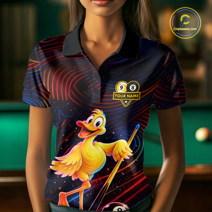 Funny Neon Duck 8 Ball & 9 Ball Billiard Shirt For Women Custom Pool Team Jersey Polo & 1/4 Zip TDM7836