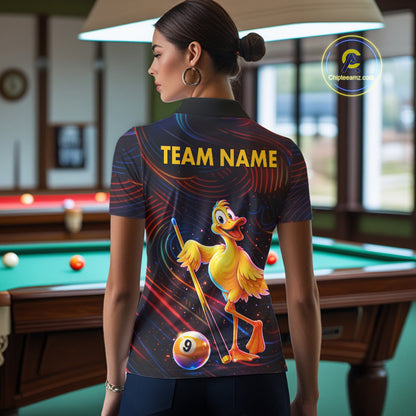 Funny Neon Duck 8 Ball & 9 Ball Billiard Shirt For Women Custom Pool Team Jersey Polo & 1/4 Zip TDM7836