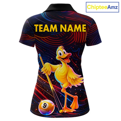 Funny Neon Duck 8 Ball & 9 Ball Billiard Shirt For Women Custom Pool Team Jersey Polo & 1/4 Zip TDM7836