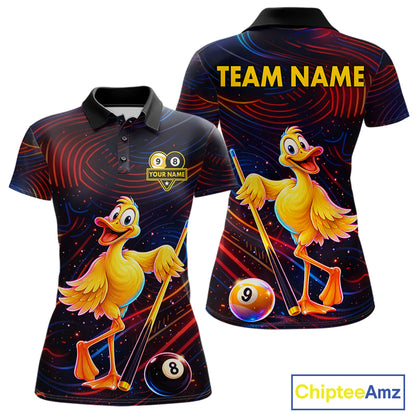 Funny Neon Duck 8 Ball & 9 Ball Billiard Shirt For Women Custom Pool Team Jersey Polo & 1/4 Zip TDM7836
