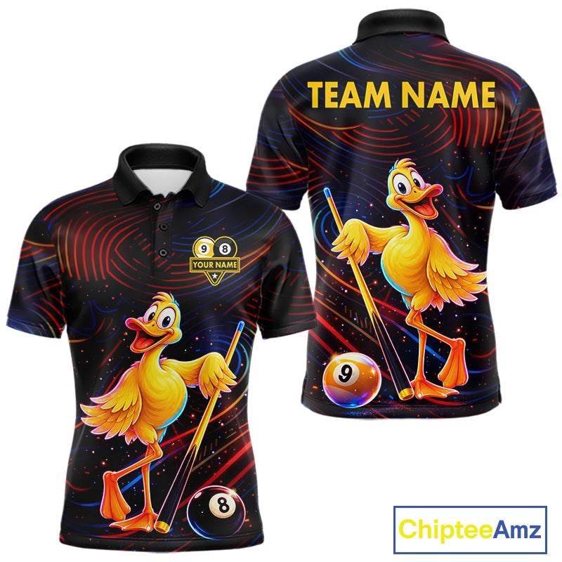 Funny Neon Duck 8 Ball & 9 Ball Billiard Shirt For Men Custom Pool Team Jersey Polo & 1/4 Zip TDM7836