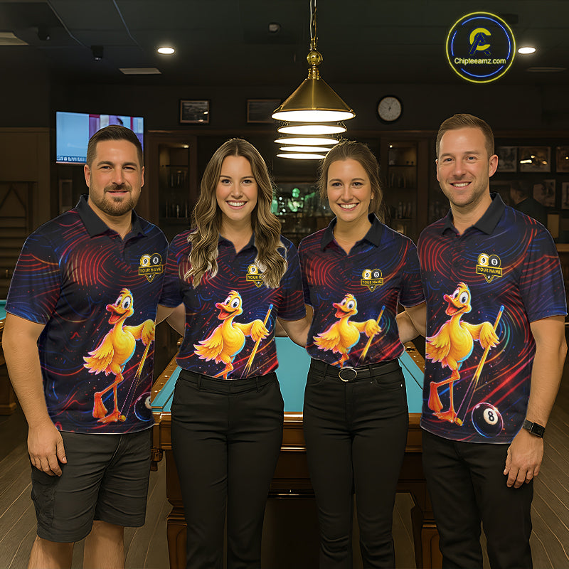 Funny Neon Duck 8 Ball & 9 Ball Billiard Shirt For Men Custom Pool Team Jersey Polo & 1/4 Zip TDM7836
