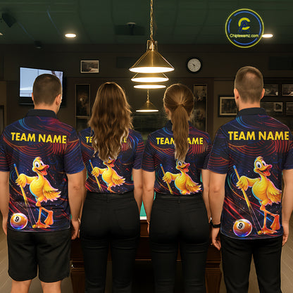 Funny Neon Duck 8 Ball & 9 Ball Billiard Shirt For Men Custom Pool Team Jersey Polo & 1/4 Zip TDM7836
