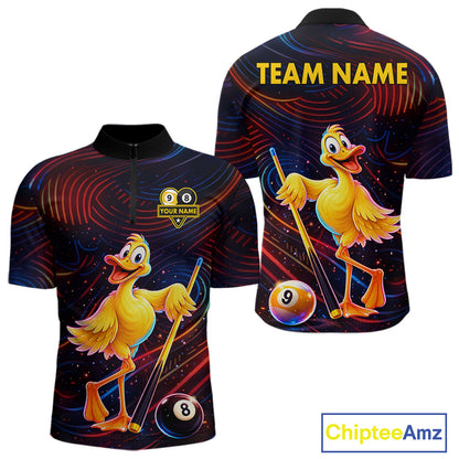 Funny Neon Duck 8 Ball & 9 Ball Billiard Shirt For Men Custom Pool Team Jersey Polo & 1/4 Zip TDM7836