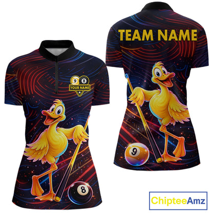 Funny Neon Duck 8 Ball & 9 Ball Billiard Shirt For Women Custom Pool Team Jersey Polo & 1/4 Zip TDM7836
