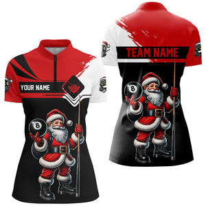 Black And Red Santa Christmas Billiard Shirts For Women Custom Funny Xmas Billiard Jerseys Outfit TDM2966