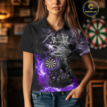 Load image into Gallery viewer, Personalized Wolf And Skull Smoke Purple Womens Dart Shirts Custom Dart Jerseys Team Polo &amp; 1/4 Zip TDM5184