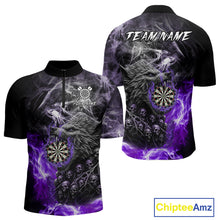 Load image into Gallery viewer, Personalized Wolf And Skull Smoke Purple Mens Dart Shirts Custom Dart Jerseys Team Polo &amp; 1/4 Zip TDM5184