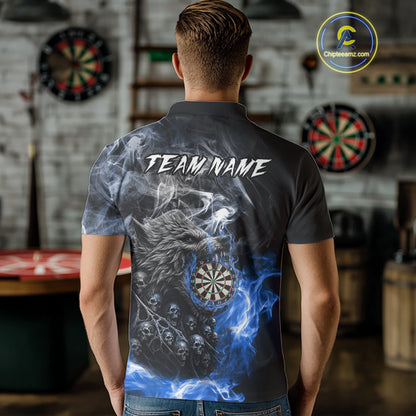 Personalized Wolf And Skull Smoke Blue Mens Dart Shirts Custom Dart Jerseys Team Polo & 1/4 Zip TDM5186
