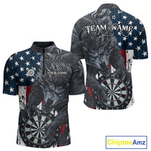 Load image into Gallery viewer, Personalized Grunge American Flag Wolf Darts Shirt For Men, Patriotic Dart Team Jerseys TDM5187