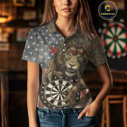 Personalized Vintage American Flag Lion Darts Shirt For Women, Patriotic Dart Team Jerseys TDM5188