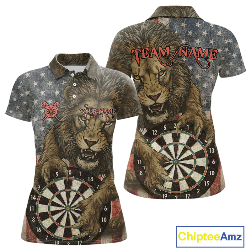Personalized Vintage American Flag Lion Darts Shirt For Women, Patriotic Dart Team Jerseys TDM5188