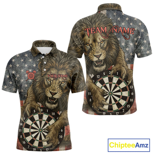 Personalized Vintage American Flag Lion Darts Shirt For Men, Patriotic Dart Team Jerseys TDM5188
