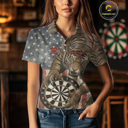 Personalized Vintage American Flag Tiger Darts Shirt For Women, Patriotic Dart Team Jerseys TDM5189