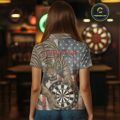 Personalized Vintage American Flag Tiger Darts Shirt For Women, Patriotic Dart Team Jerseys TDM5189