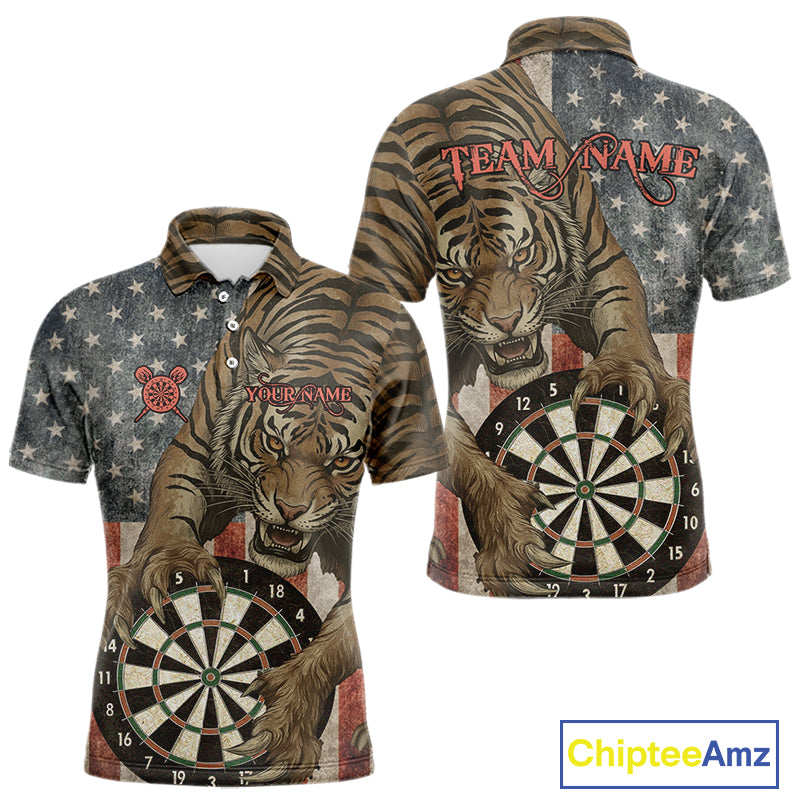 Personalized Vintage American Flag Tiger Darts Shirt For Men, Patriotic Dart Team Jerseys TDM5189
