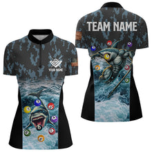 Load image into Gallery viewer, Blue Pool Ball Wave Ocean Custom Shark Billiard Polo &amp; Quarter Zip For Women Billiard League Jerseys TDM3208