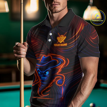 Funny Neon Tornado 8 Ball Billiard Shirt For Men Custom Pool Team Jersey Polo & 1/4 Zip TDM5445