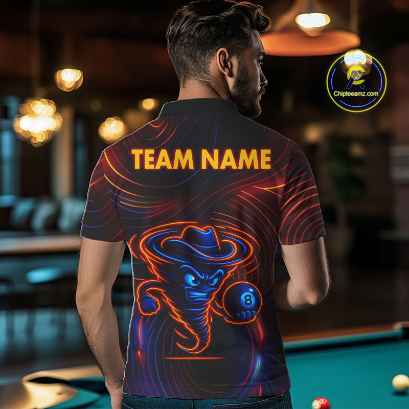 Funny Neon Tornado 8 Ball Billiard Shirt For Men Custom Pool Team Jersey Polo & 1/4 Zip TDM5445