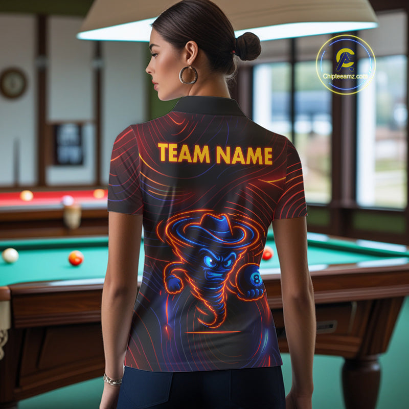 Funny Neon Tornado 8 Ball Billiard Shirt For Women Custom Pool Team Jersey Polo & 1/4 Zip TDM5445
