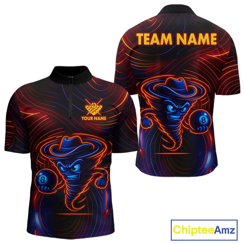 Funny Neon Tornado 8 Ball Billiard Shirt For Men Custom Pool Team Jersey Polo & 1/4 Zip TDM5445