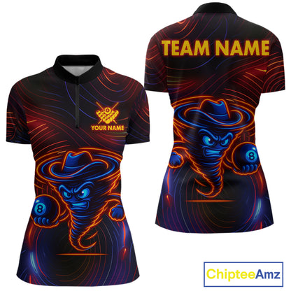 Funny Neon Tornado 8 Ball Billiard Shirt For Women Custom Pool Team Jersey Polo & 1/4 Zip TDM5445
