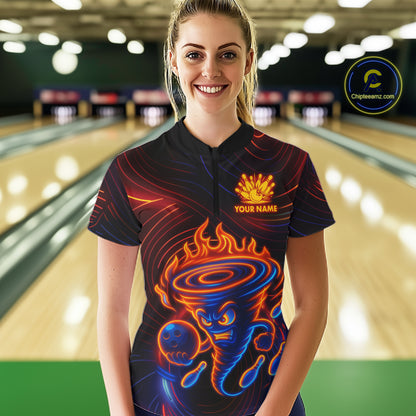 Funny Neon Tornado Flame Bowling Jersey For Women Custom Bowling Shirt Team Polo & Quarter Zip TDM5447