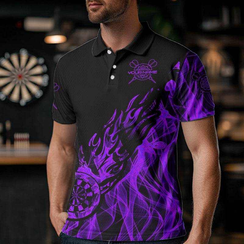 Black And Purple Dartboard Fire Flame Darts Polo, Quarter Zip Custom Dart Shirt For Men Dart Jersey TDM3409