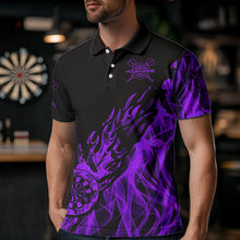 Load image into Gallery viewer, Black And Purple Dartboard Fire Flame Darts Polo, Quarter Zip Custom Dart Shirt For Men Dart Jersey TDM3409
