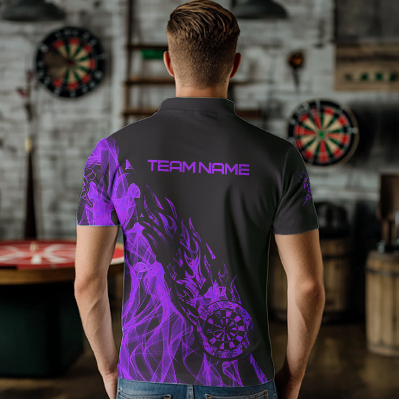 Black And Purple Dartboard Fire Flame Darts Polo, Quarter Zip Custom Dart Shirt For Men Dart Jersey TDM3409