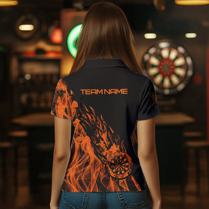 Black And Orange Dartboard Fire Flame Darts Polo, Quarter Zip Custom Dart Shirt For Women Dart Jersey TDM3410