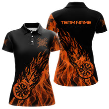 Load image into Gallery viewer, Black And Orange Fire Flame Darts Polo &amp; Quarter Zip Custom Dart Shirt For Women Dart Jerseys TDM3410