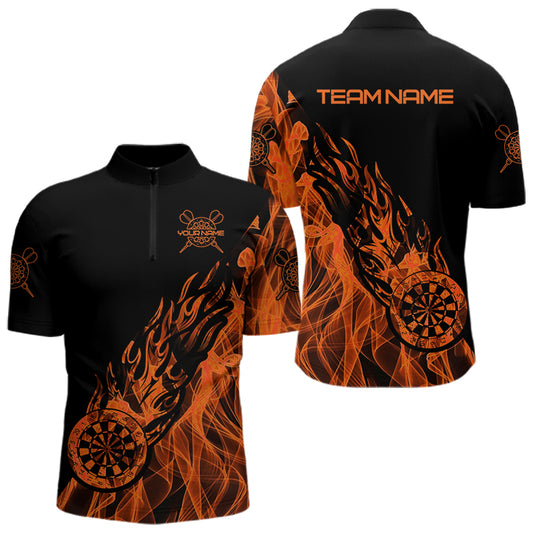 Black And Orange Dartboard Fire Flame Darts Polo, Quarter Zip Custom Dart Shirt For Men Dart Jersey TDM3410