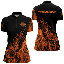 Load image into Gallery viewer, Black And Orange Fire Flame Darts Polo &amp; Quarter Zip Custom Dart Shirt For Women Dart Jerseys TDM3410