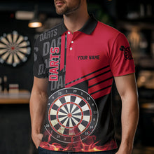 Load image into Gallery viewer, Black And Red Fire Darts Shirts For Men Custom Darts League Team Jerseys Darts Polo &amp; 1/4 Zip TDM3412