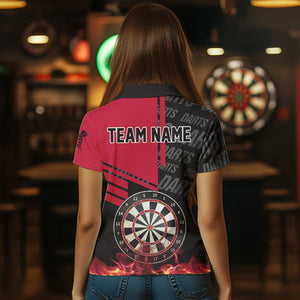 Black And Red Fire Darts Shirts For Women Custom Darts League Team Jerseys Darts Polo & 1/4 Zip TDM3412