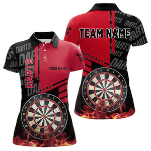 Black And Red Fire Darts Shirts For Women Custom Darts League Team Jerseys Darts Polo & 1/4 Zip TDM3412